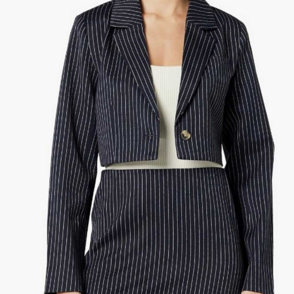 The Drop Women's Navy Pinstripe Cropped Blazer Size 5X (32-34)